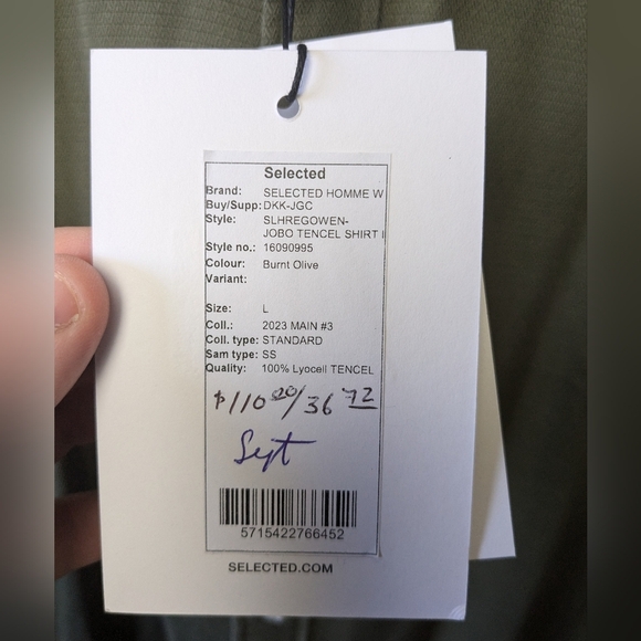 NWT Selected Homme Men Button Down Shirt Size 16.5 Green Color - Picture 5 of 11